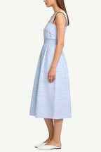 Fresh Striped Square Neck Waist Midi Dress