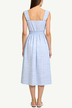 Fresh Striped Square Neck Waist Midi Dress