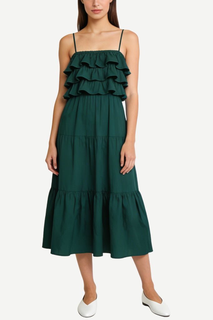 Sweet Ruffle Sling Cake Midi Dress