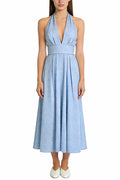 Classic Plaid Halter Neck Waist Flare Midi Dress