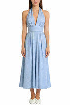 Classic Plaid Halter Neck Waist Flare Midi Dress