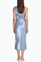 Sensual One-Shoulder Pleated Midi Dress