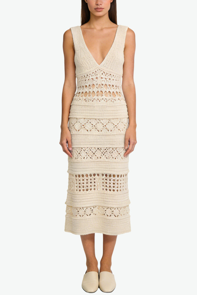 Vintage Hollow Knitted Sleeveless Midi Dress