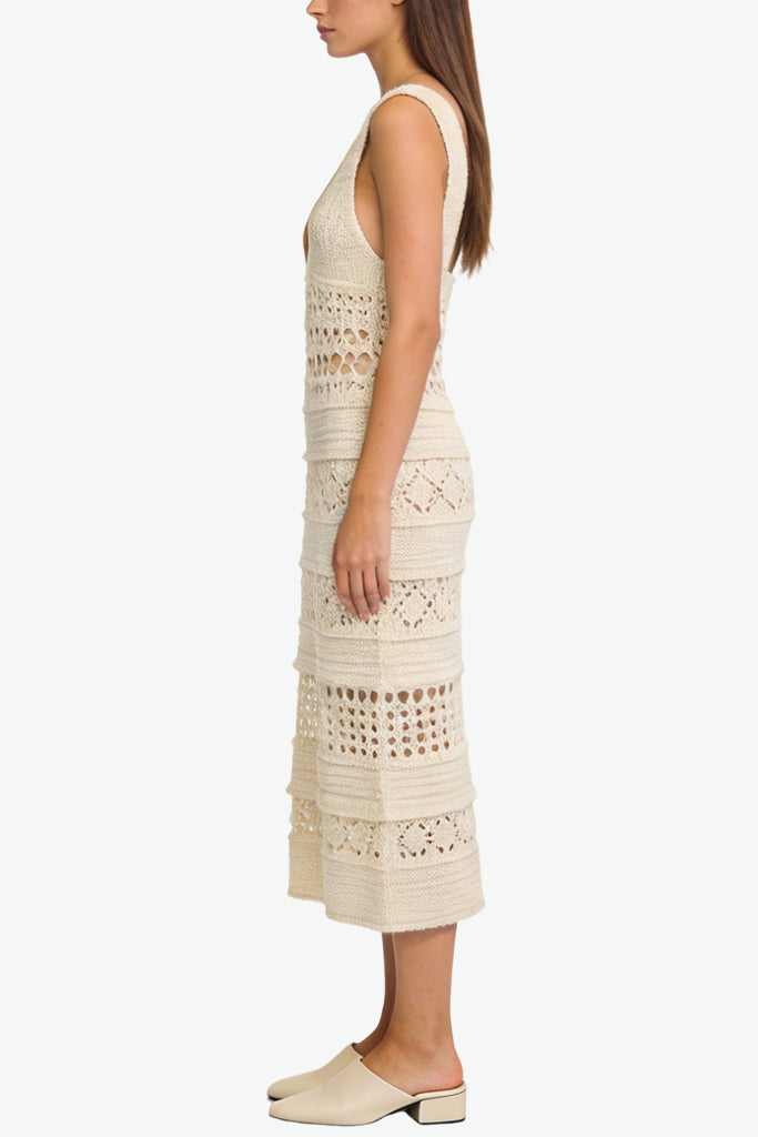 Vintage Hollow Knitted Sleeveless Midi Dress