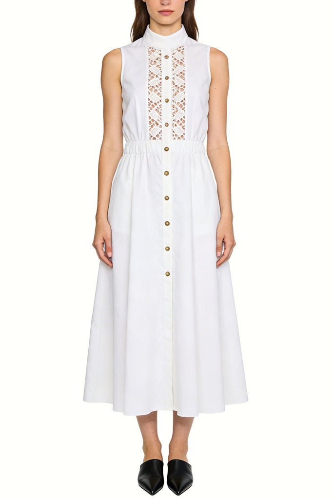 Fresh Stand Collar Waist Sleeveless Midi Dress