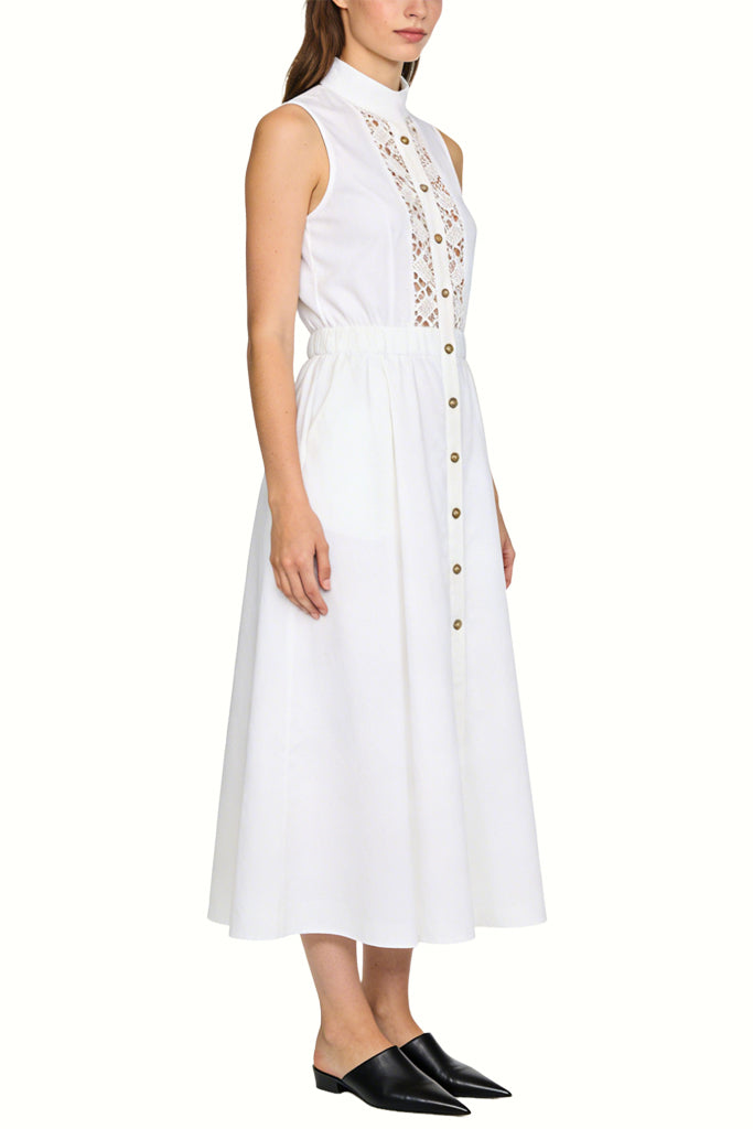 Fresh Stand Collar Waist Sleeveless Midi Dress