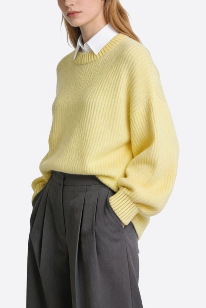 Women's Crew Neck Lantern Sleeve Loose Sweater