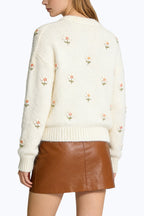 Women's Crew Neck Floral Embroidered Casual Comfortable Sweater