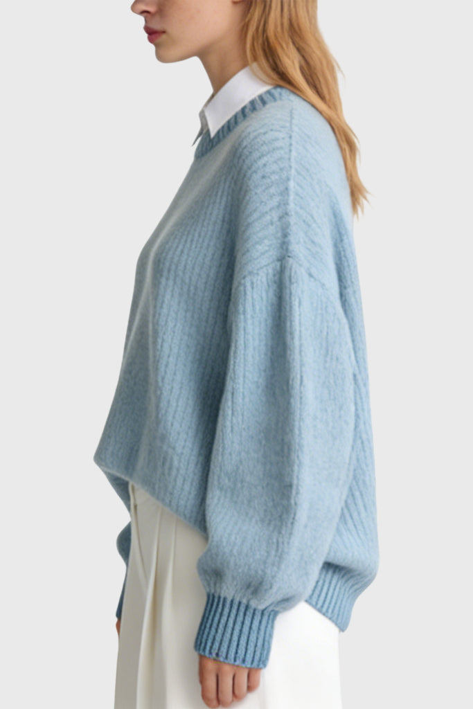 Women's Crew Neck Lantern Sleeve Loose Casual Sweater
