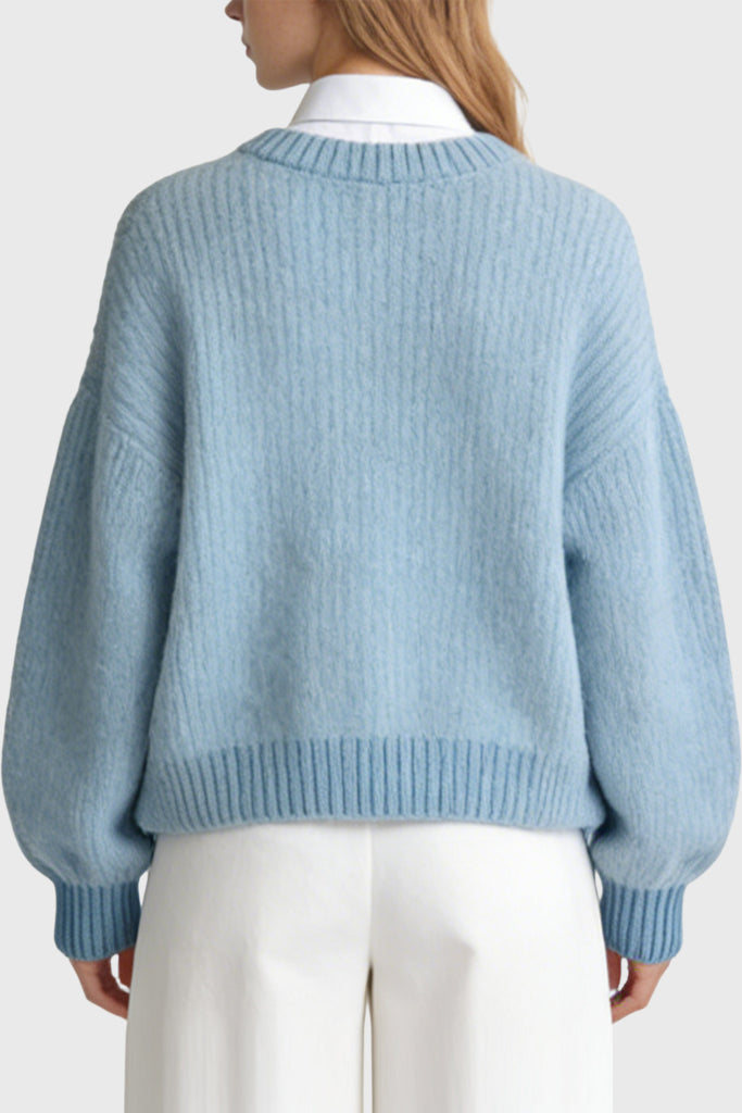 Women's Crew Neck Lantern Sleeve Loose Casual Sweater