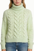 Women's Turtleneck Cable Knit Fleece Texture Sweater