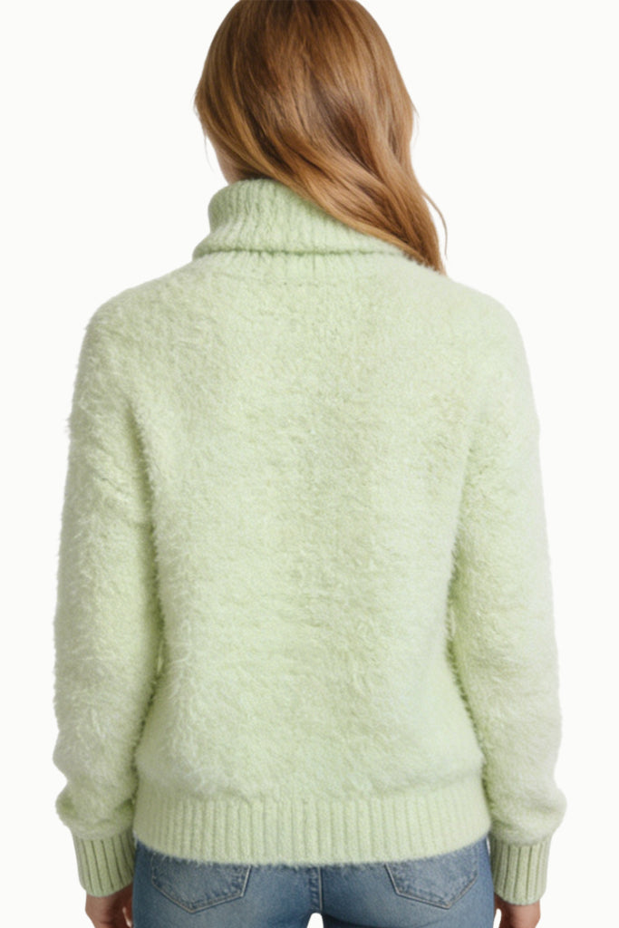 Women's Turtleneck Cable Knit Fleece Texture Sweater