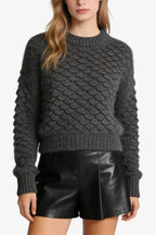 Women's Crew Neck Scale Texture Unique Sweater