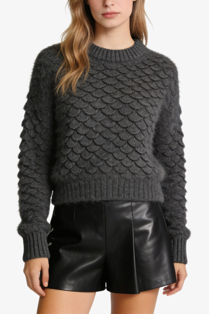 Women's Crew Neck Scale Texture Unique Sweater