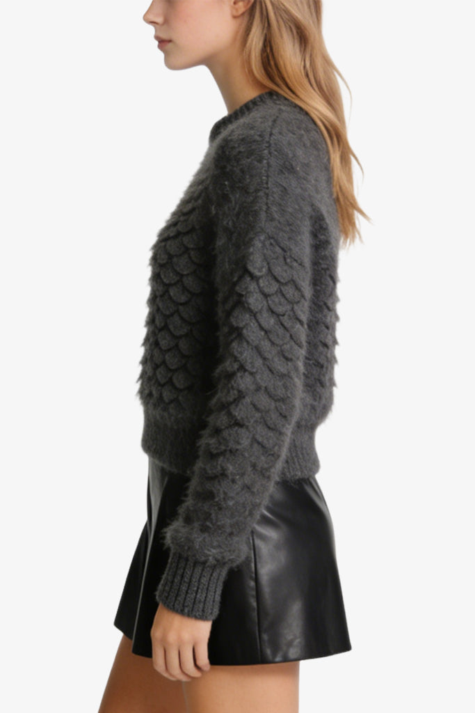 Women's Crew Neck Scale Texture Unique Sweater