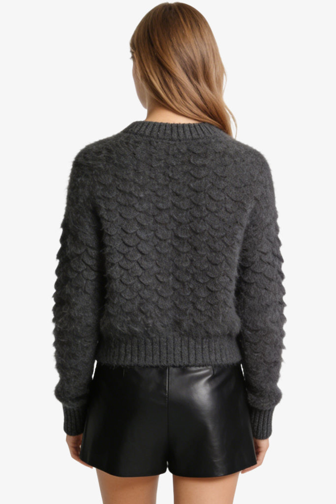 Women's Crew Neck Scale Texture Unique Sweater