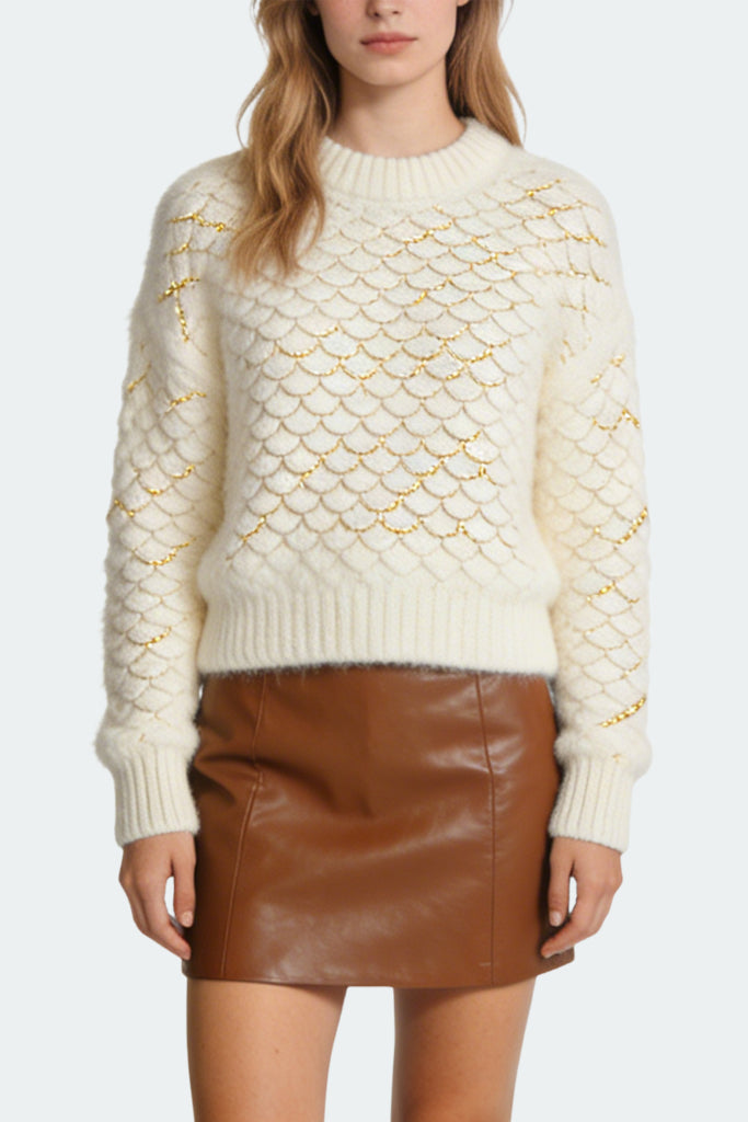 Women's Crew Neck Scale Texture Fashion Sweater
