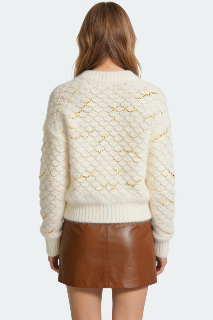 Women's Crew Neck Scale Texture Fashion Sweater