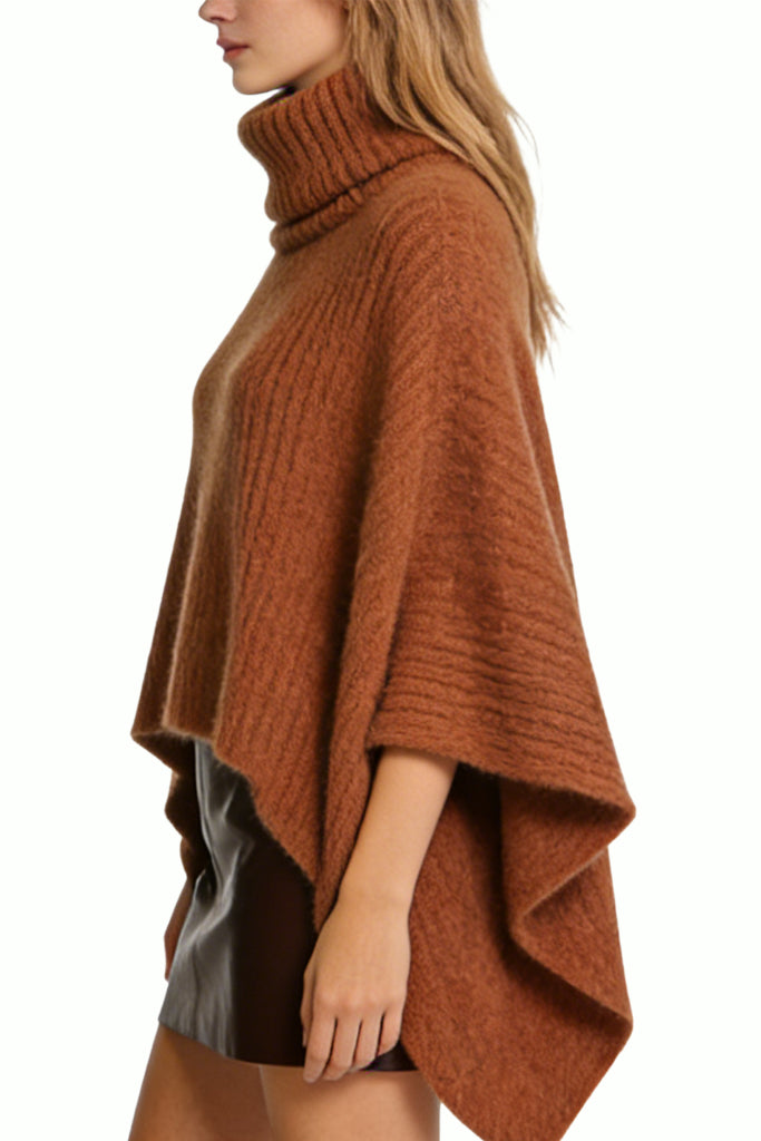 Women's Turtleneck Vertical Knit Loose Sweater