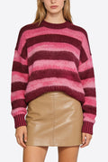 Women's Crew Neck Color-Block Stripe Loose Casual Sweater
