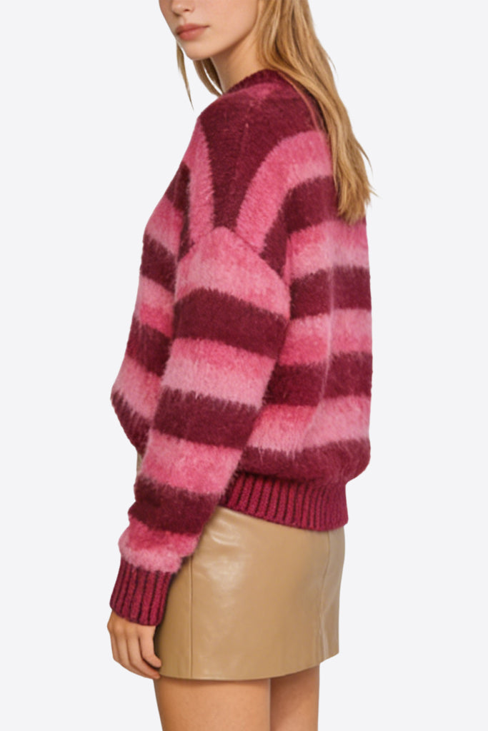 Women's Crew Neck Color-Block Stripe Loose Casual Sweater