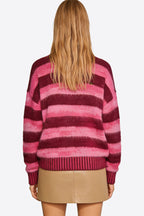 Women's Crew Neck Color-Block Stripe Loose Casual Sweater