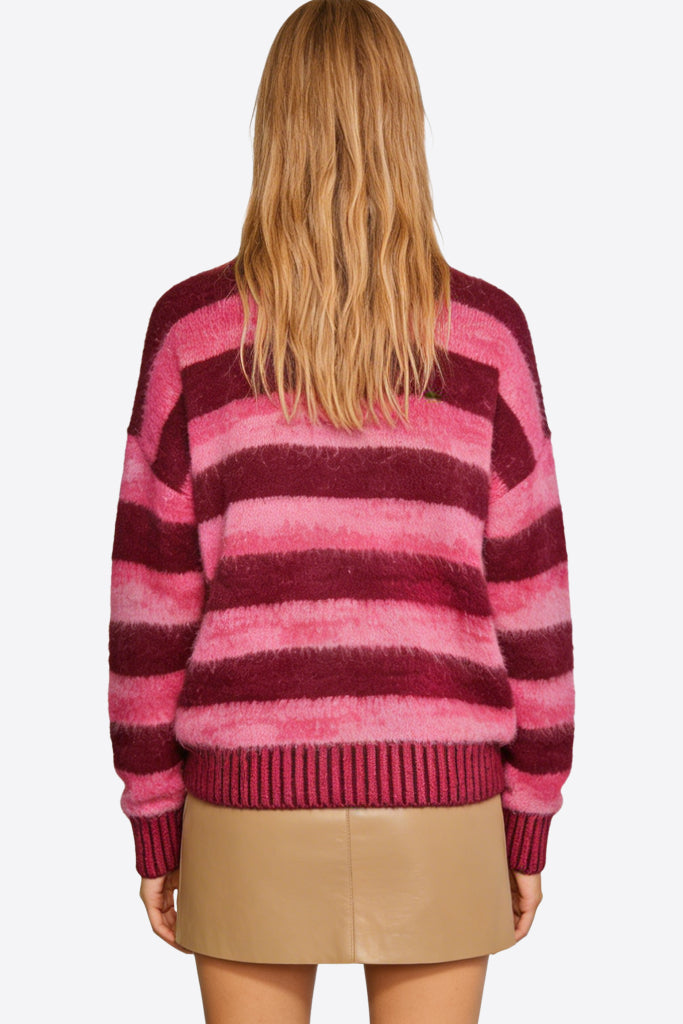 Women's Crew Neck Color-Block Stripe Loose Casual Sweater