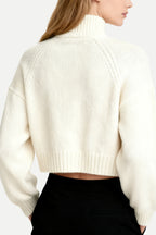 Women's Turtleneck Metal Button Decor Loose Sweater