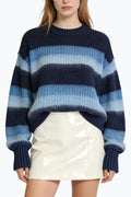 Women's Crew Neck Gradient Stripe Texture Casual Comfortable Sweater