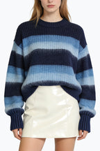 Women's Crew Neck Gradient Stripe Texture Casual Comfortable Sweater