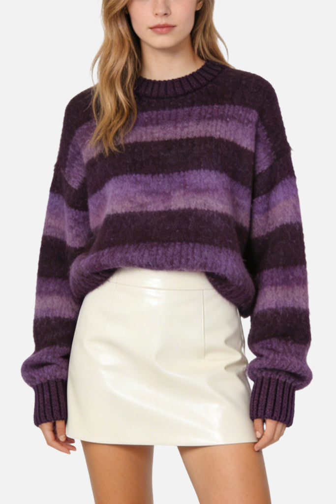 Women's Crew Neck Gradient Stripe Texture Fashion Loose Sweater