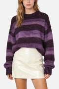 Women's Crew Neck Gradient Stripe Texture Fashion Loose Sweater