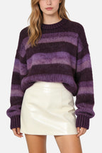 Women's Crew Neck Gradient Stripe Texture Fashion Loose Sweater