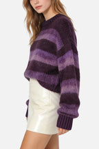 Women's Crew Neck Gradient Stripe Texture Fashion Loose Sweater