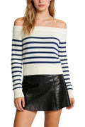 Women's Off-the-Shoulder Stripe Texture Cold Shoulder Casual Sweater