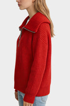 Women's Wide Collar Half-Zip Vertical Knit Casual Sweater