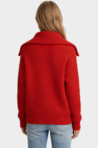 Women's Wide Collar Half-Zip Vertical Knit Casual Sweater