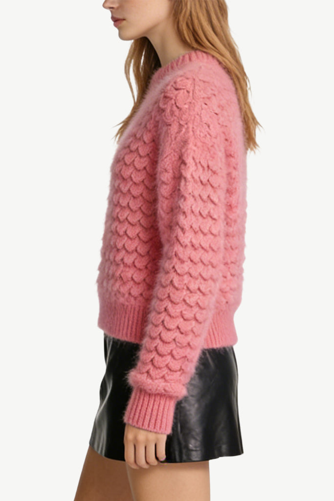 Women's Crew Neck Scale Texture Loose Fashion Sweater