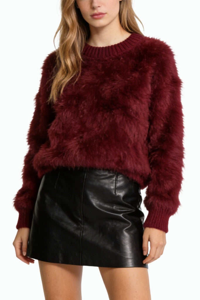 Women's Crew Neck Fleece Texture Fashion Warm Sweater