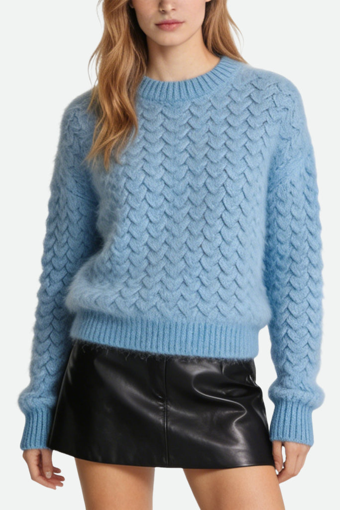 Women's Crew Neck Woven Texture Loose Comfortable Sweater