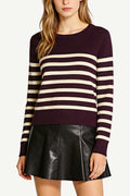 Women's Crew Neck Color-Block Stripe Minimalist Casual Sweater