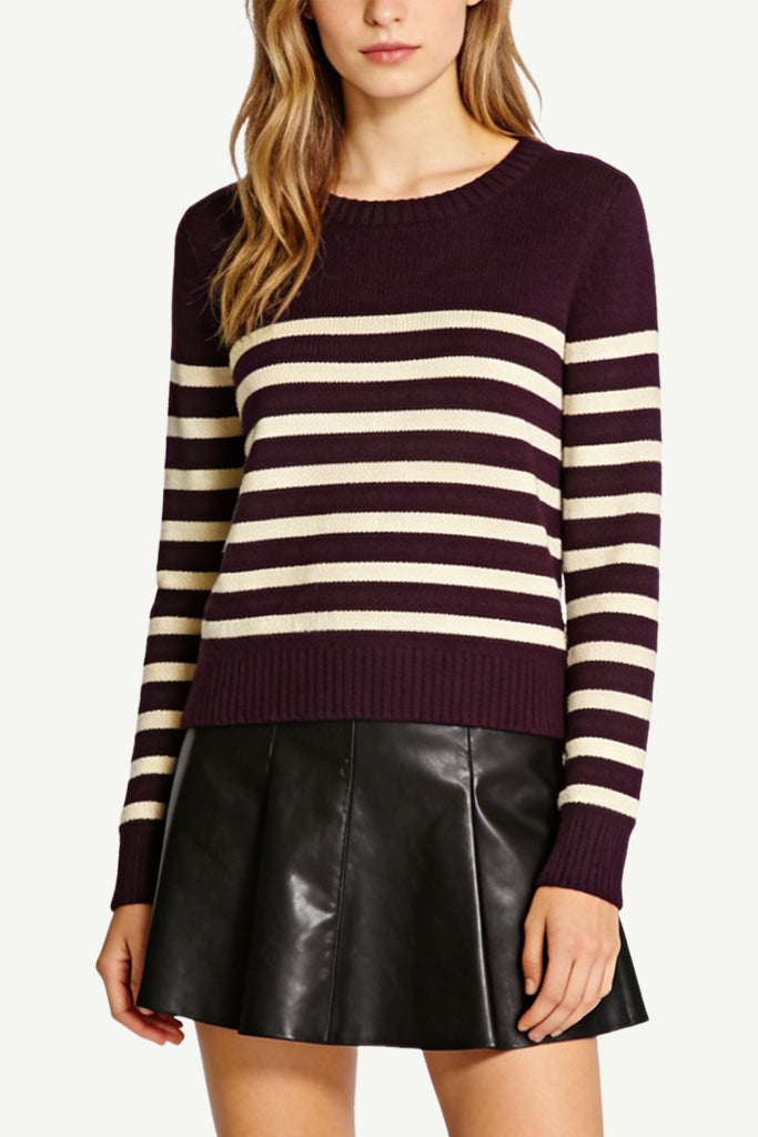 Women's Crew Neck Color-Block Stripe Minimalist Casual Sweater