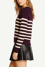 Women's Crew Neck Color-Block Stripe Minimalist Casual Sweater