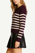 Women's Crew Neck Color-Block Stripe Minimalist Casual Sweater