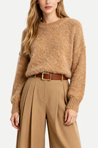 Women's Crew Neck Fleece Texture Loose Comfortable Sweater
