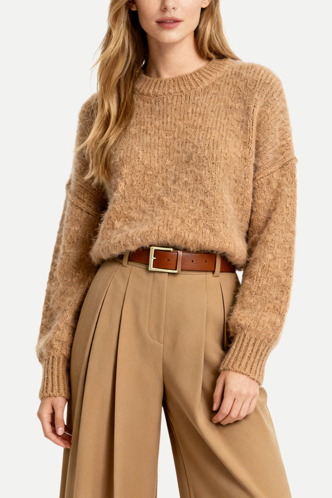 Women's Crew Neck Fleece Texture Loose Comfortable Sweater