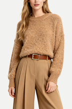 Women's Crew Neck Fleece Texture Loose Comfortable Sweater