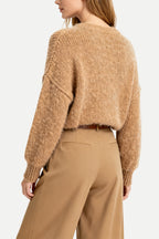 Women's Crew Neck Fleece Texture Loose Comfortable Sweater