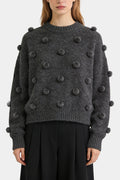 Women's Crew Neck 3D Pom-Pom Decor Loose Casual Sweater
