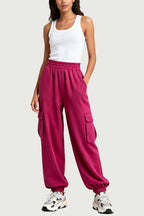 Bright Style Multi-Pocket Cuffed Wide-Leg Women's Sports Pants